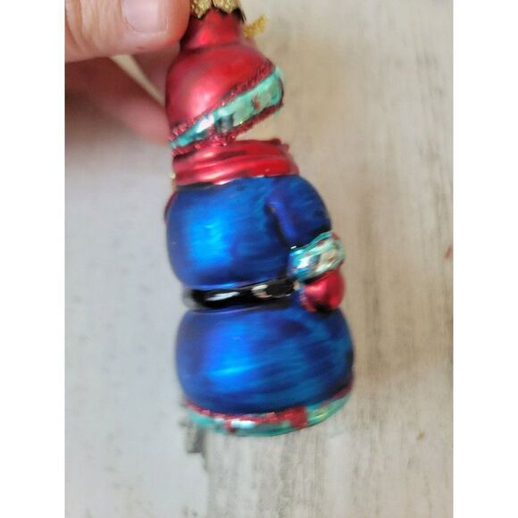 Snowman star candy cane glitter blown glass ornament Xmas decor - Picture 4 of 7